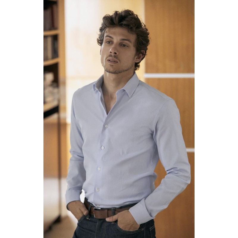 blue striped oxford shirt