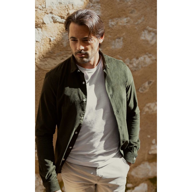 Sur-chemise velours côtelé kaki Chemises